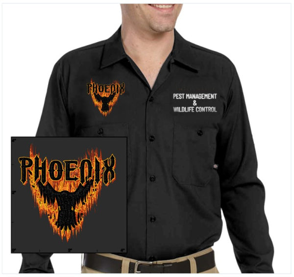 Phoenix Dickies Men’s Long-Sleeve Industrial Poplin Work Shirts - Embroidered (right and left)