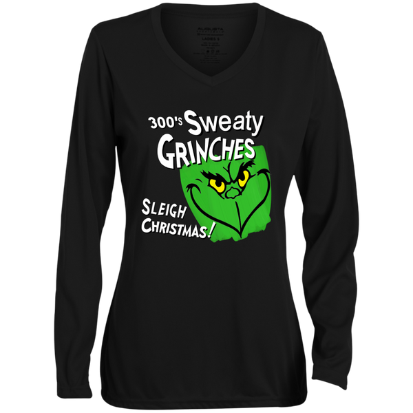 Sweaty Grinches Ladies' Moisture-Wicking Long Sleeve V-Neck Tee